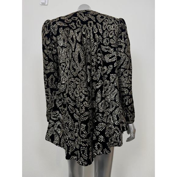 Vintage Glam Sequin Jacket Womens 8 Black Gold Glitter Staburst 80s Pat Richards - Picture 4 of 16